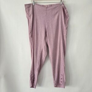 J. Jill Cropped Pants Pink Linen Stretch Button Hem Women XL Lagenlook